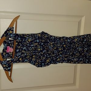 Dark Floral Belted Button-Down Sleeveless Vintage Shirt Dress Small